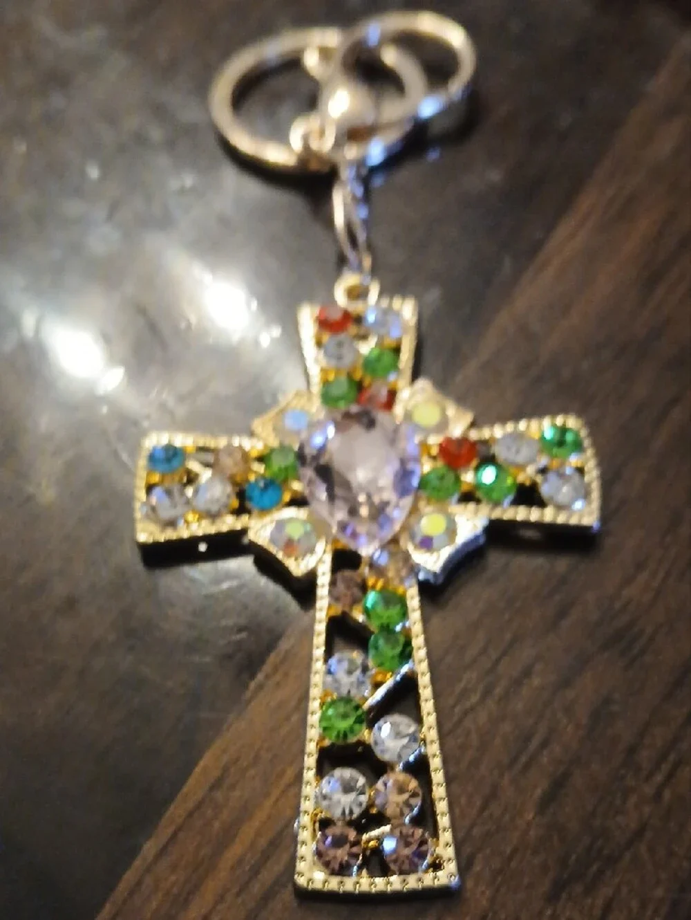 Gold-Tone Multicolor Crystal Cross Keychain